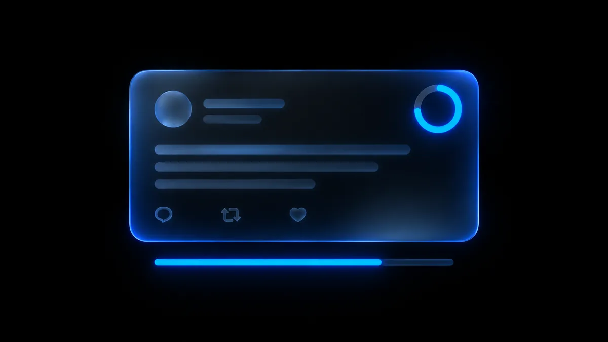A dark frosted-glass text editor with glowing blue character counters and a circular budget meter.